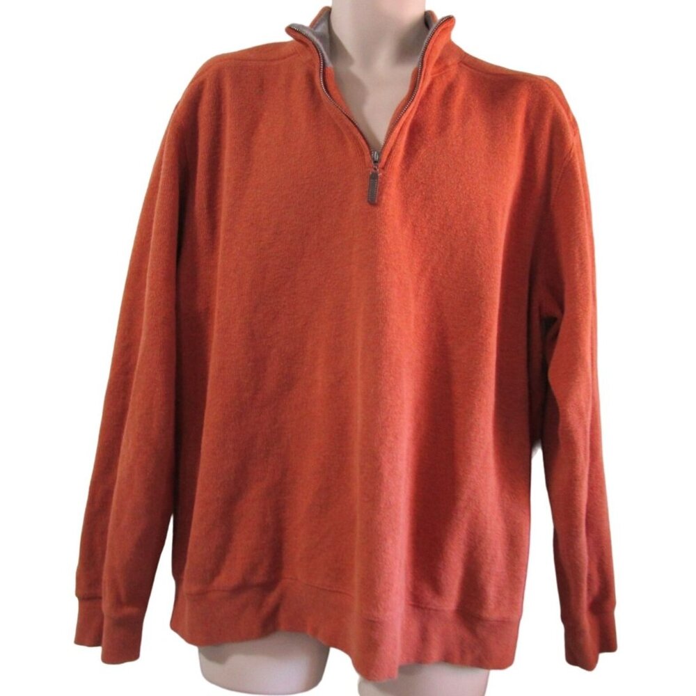 Tasso Elba Orange Quarter Zip Mens XL Sweater EUC Metal Zipper, Long Sleeve Gray